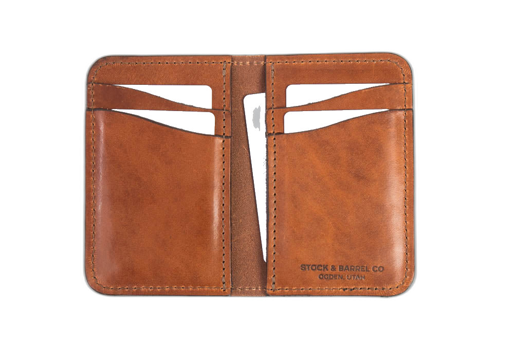 No.52 Buck Brown wallet open flat, card slots